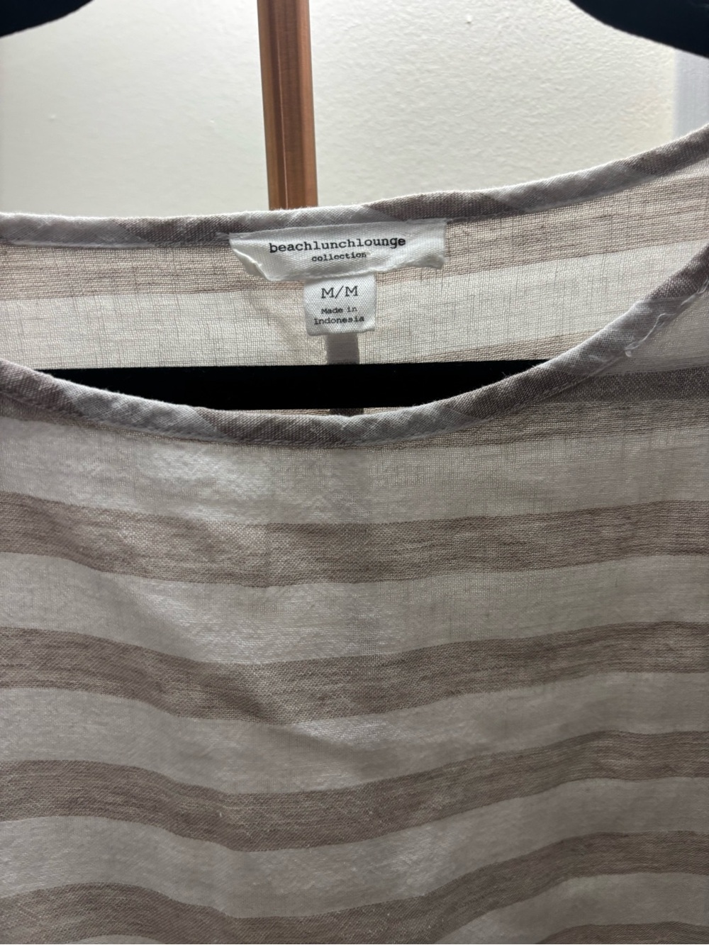 beachlunchlounge Taupe and Cream Striped Linen Tee